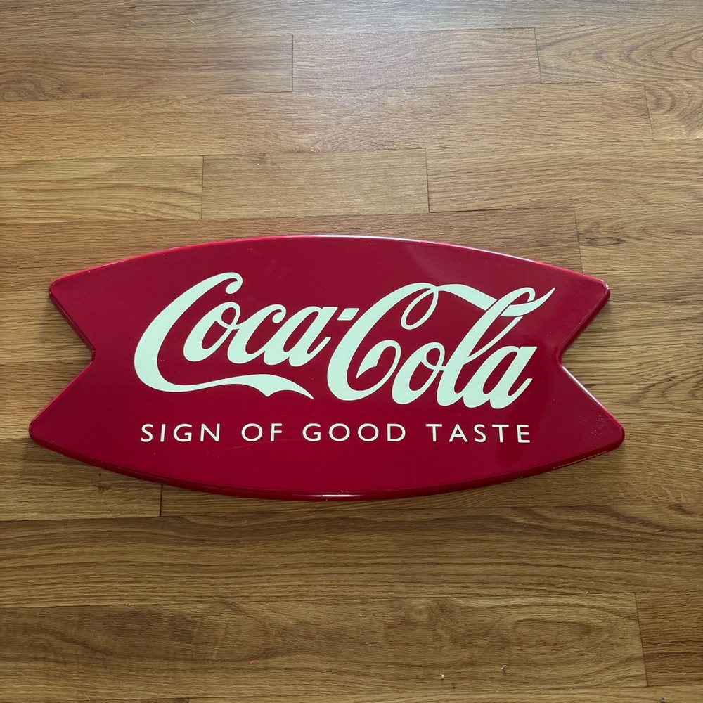 Vintage 1996 Coca-Cola Tacker-Type Metal Sign “Sign of Good Taste” Advertising
